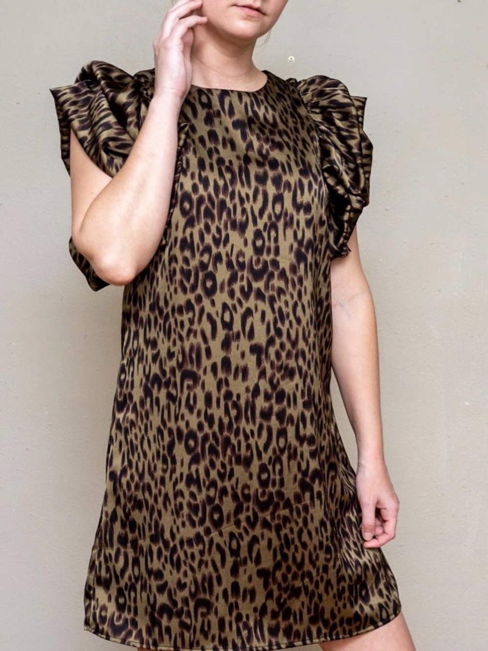 THML Olive and Black Leopard Print Mini Dress